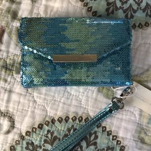 sequin blue  phone/ wallet clutch